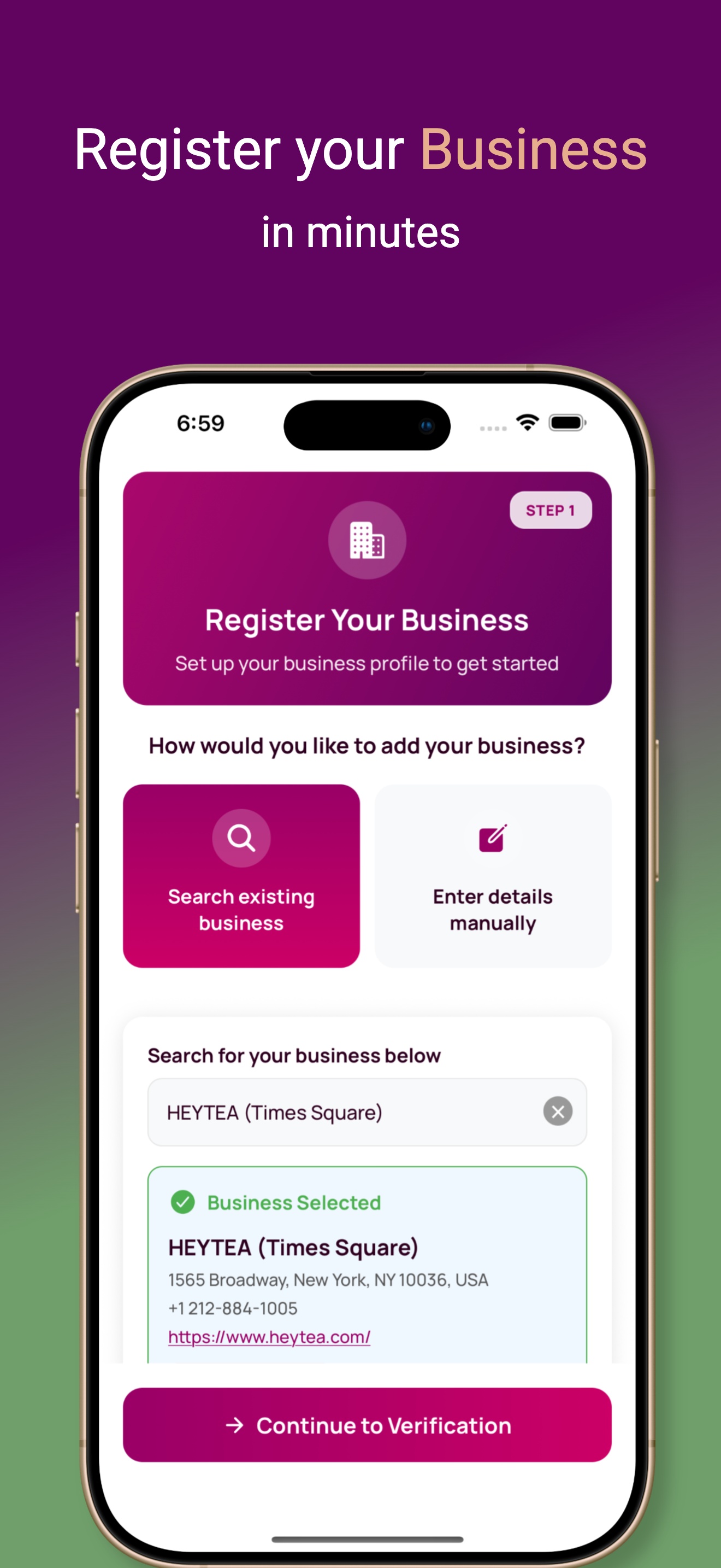 Register your business in minutes