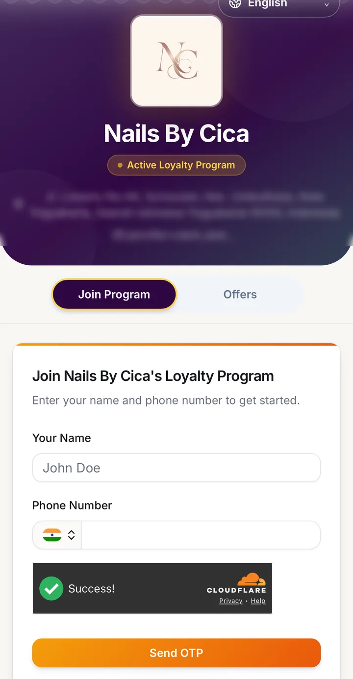A business's public join page where customers sign up