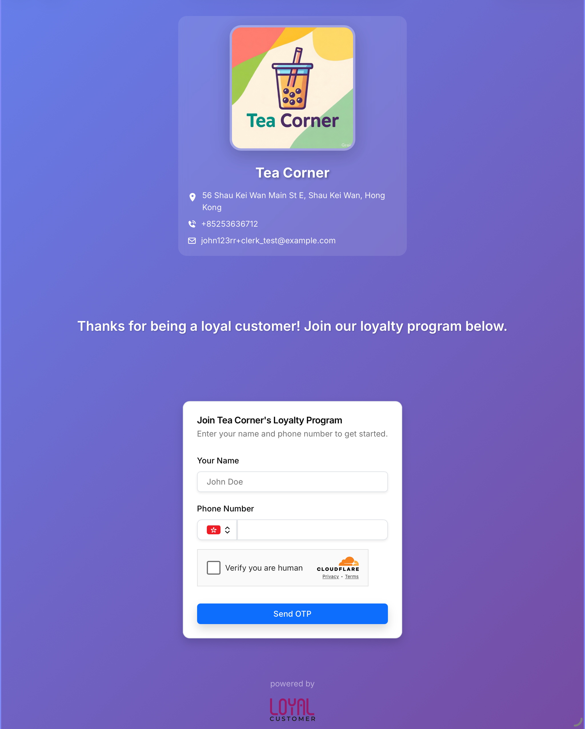 Customer onboarding page